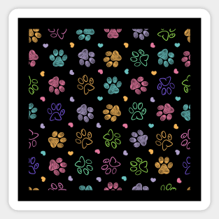 Colorful doodle paw prints with hearts Sticker